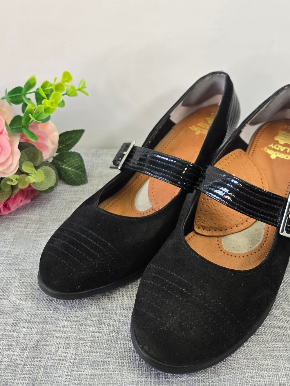 Ros Hommerson Black Suede Mary Jane Shoes With Pedag Lady Insoles Size 9.5 US